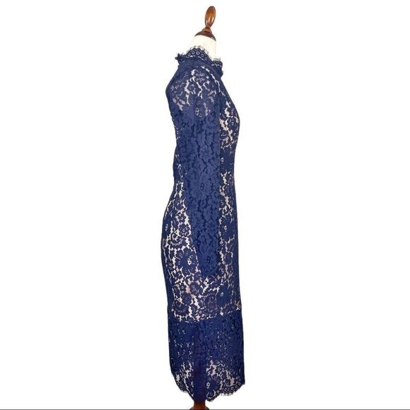 KEEPSAKE the Label Navy Blue Momento Lace Dress Mock Neck Backless Medium - Picture 9 of 15